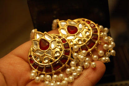 RED KUNDAN & PEARLS EARRINGS