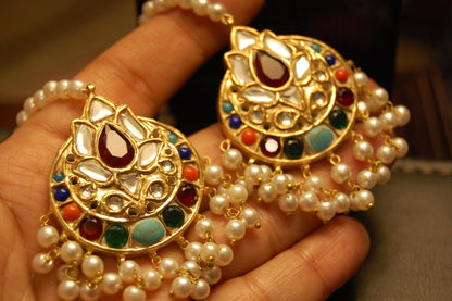 MULTI KUNDAN & PEARLS EARRINGS