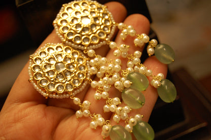 ELEGANT KUNDAN EARRINGS WITH JADE & PEARLS