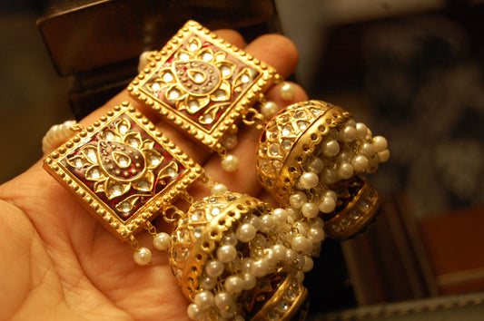 KUNDAN & RED JHUMKAS