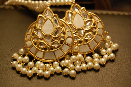 MOTHER OF PEARL, KUNDAN & PEARLS EARRINGS