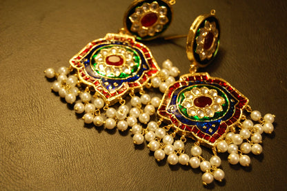 RED, GREEN & BLUE MEENA, KUNDAN EARRINGS