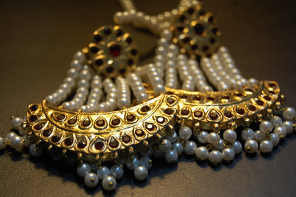 JHOOMAR STYLE EARRINGS IN PEARLS & RED
