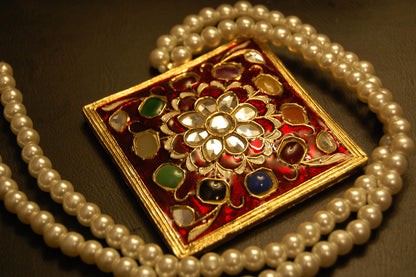 GORGEOUS MALA IN RED MEENA & MULTI STONES