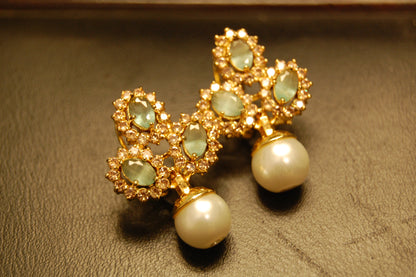 JADE GREEN & PEARL EARRINGS