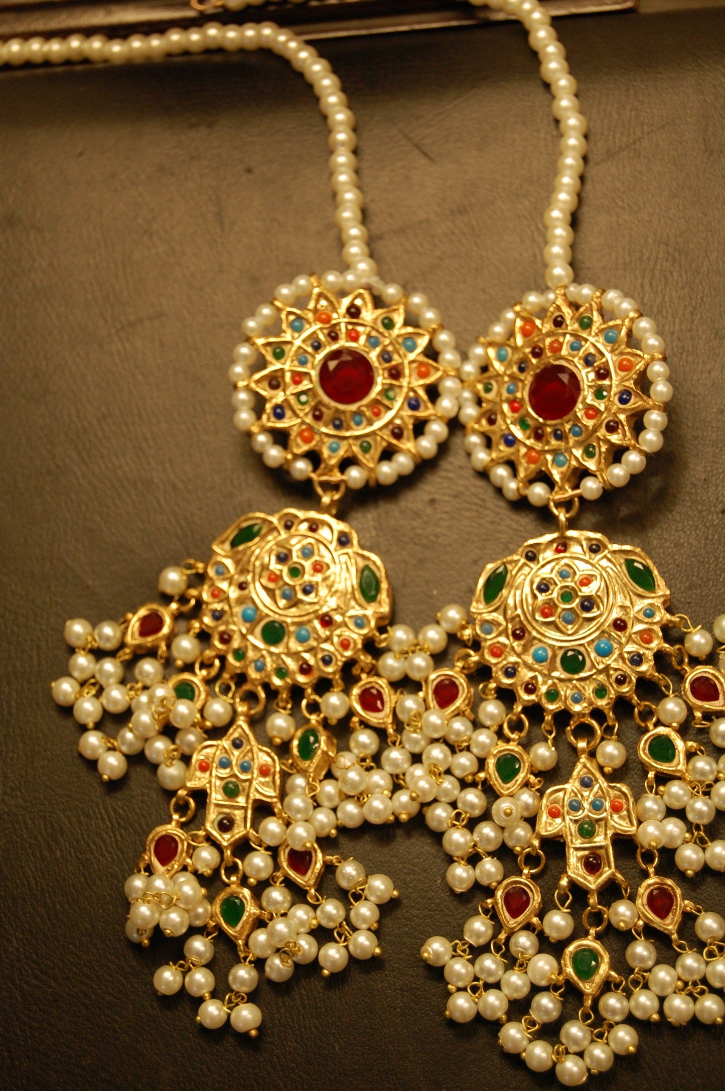 NAURATAN MULTI & PEARLS EARRINGS