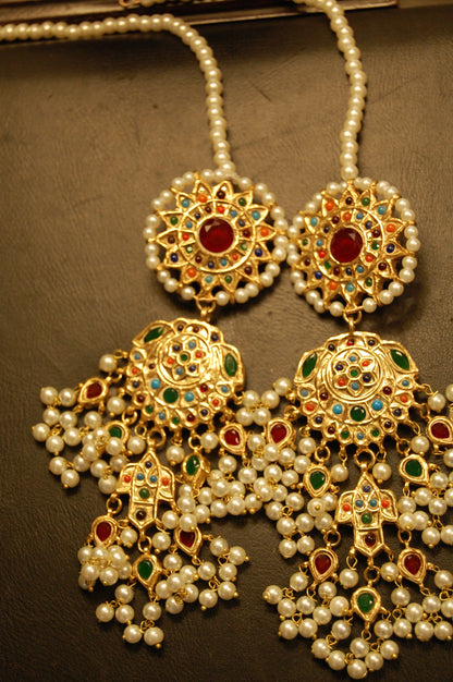 NAURATAN MULTI & PEARLS EARRINGS