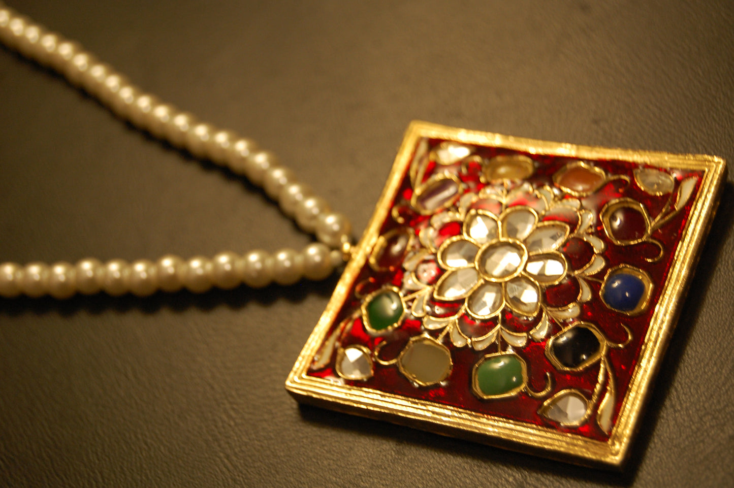GORGEOUS MALA IN RED MEENA & MULTI STONES