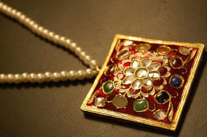 GORGEOUS MALA IN RED MEENA & MULTI STONES