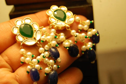 GREEN & BLUE KUNDAN EARRINGS