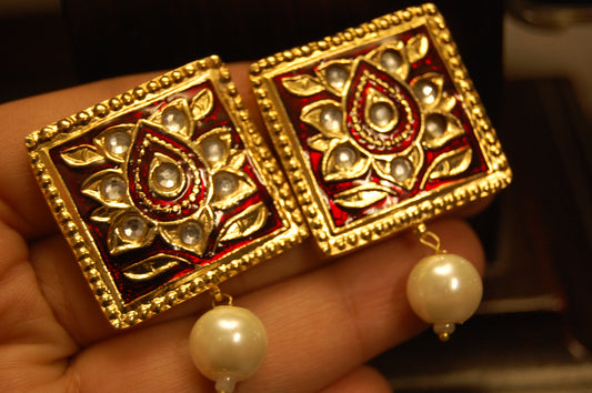 RED MEENA & KUNDAN EARRINGS