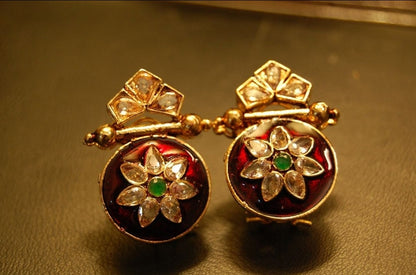 RED KUNDAN & MEENA EARRINGS