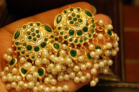 GREEN KUNDAN EARRINGS